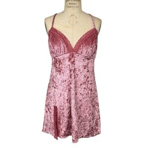 Crushed Velvet Lace Mini‎ Dress L Dusty Rose Sexy Babydoll Fairy Grunge Festival